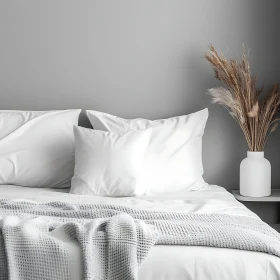 Serene Bedroom with White Linens and Pampas