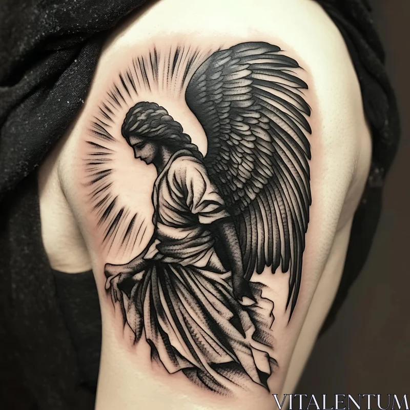 AI ART Monochrome Angel Tattoo Art