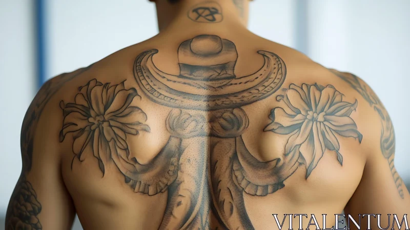 Intricate Floral Tattoo on Upper Back AI Image