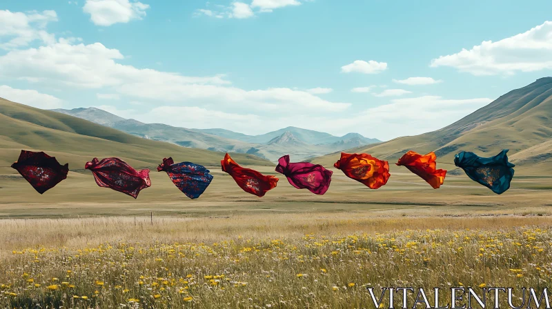 AI ART Colorful Clothes in a Field