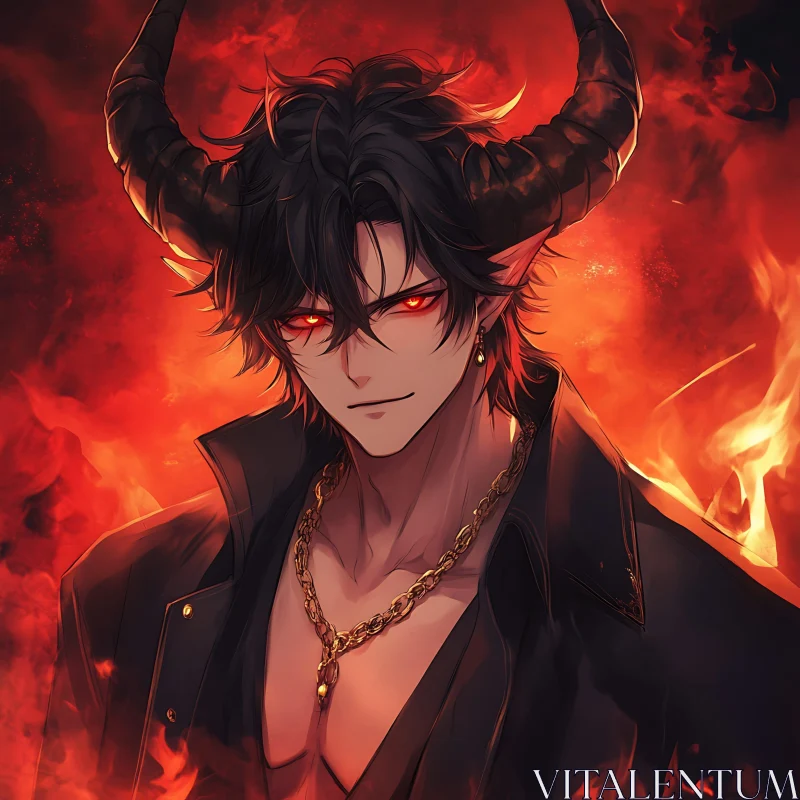 AI ART Horned Anime Character in Flames