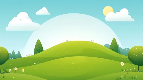 Cartoon Meadow with Green Hills