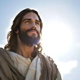 Man with Beard Gazing Towards Light