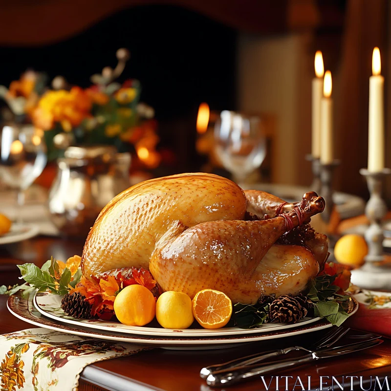 Roasted Turkey with Citrus and Candles AI Image