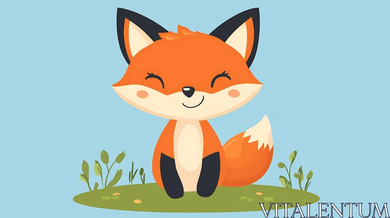 Smiling Fox on Green Patch AI Image