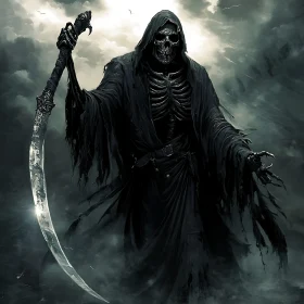 Dark Death Figure with Gleaming Scythe