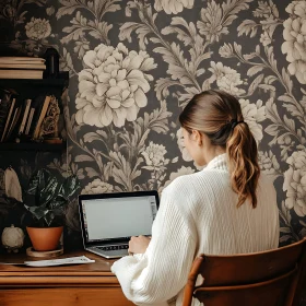 Cozy Workspace with Floral Wallpaper