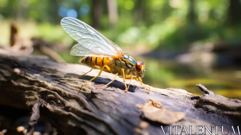 Exquisitely Detailed Image of Fly on Tree Trunk AI Image