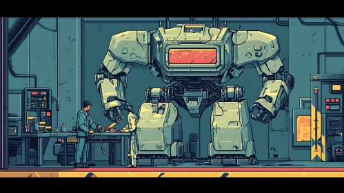 Retro-Futuristic Robot in Sci-Fi Lab