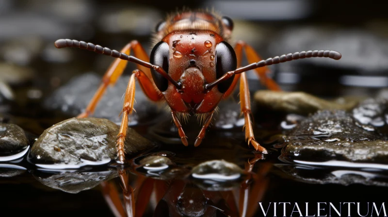 Photorealistic Portrait of an Orange Hornet with Water Reflection AI Image