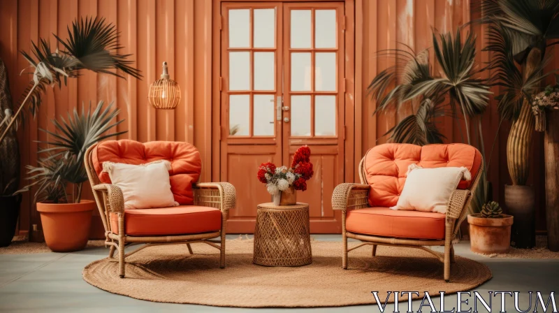 Romantic Cabincore Interior with Orange Armchairs AI Image