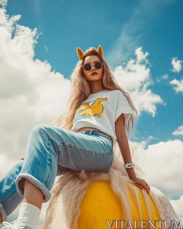 Woman in Jeans with Horse Accessory
