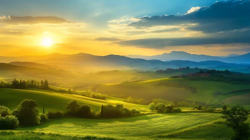 Scenic Sunset Over Green Fields