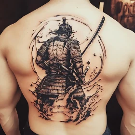 Samurai Warrior Back Piece: Detailed Armor and Katana