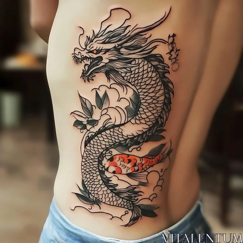 Intricate Dragon and Koi Fish Body Art