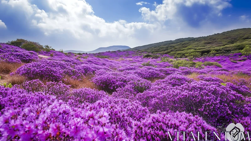 AI ART Purple Flower Field Under Blue Skies