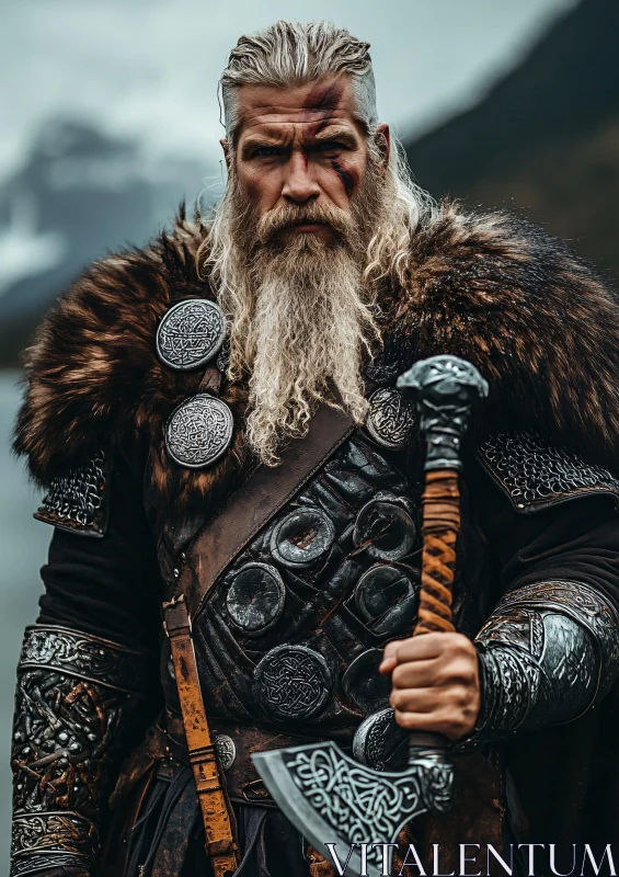 Stoic Viking Warrior Holding Axe
