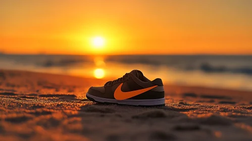 Shoe on the Beach at Sunset