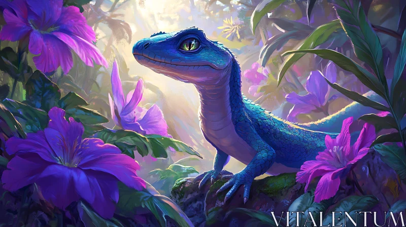 Azure Lizard in a Floral Paradise
