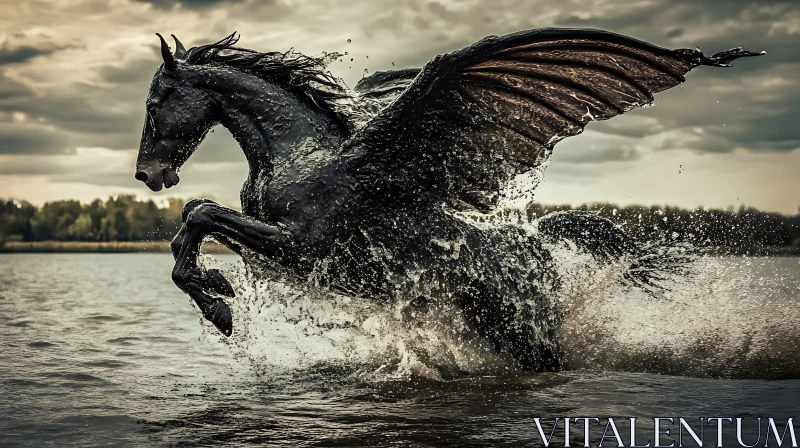 Winged Horse Emerging from Lake