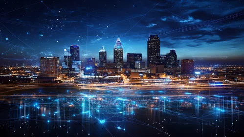 Night Cityscape with Glowing Lights
