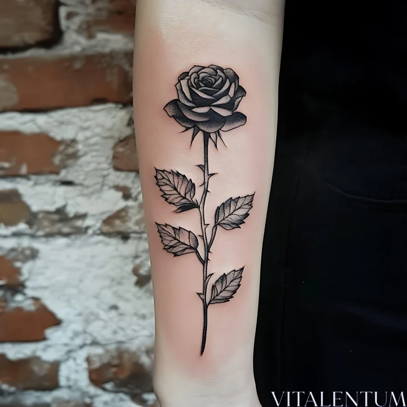 Detailed Black Rose Arm Tattoo