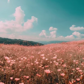 Pastoral Pink Flower Landscape