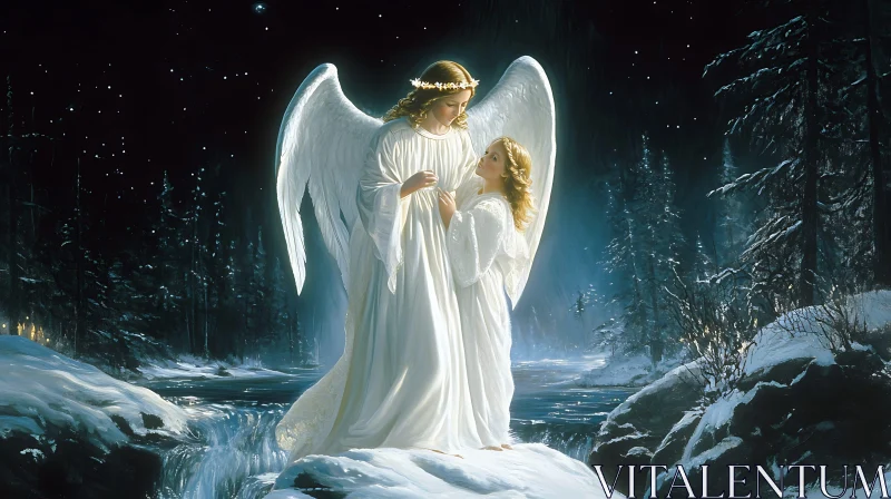 Serene Angelic Encounter in Snowy Landscape