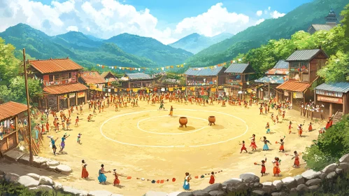 Festive Village Gathering Illustration