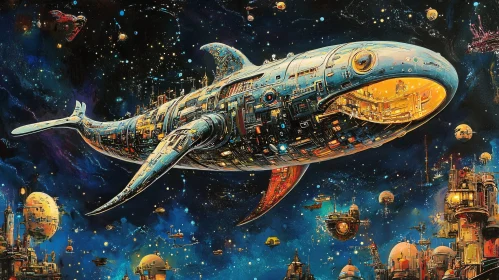 Futuristic Whale in Starry City