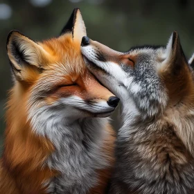 Foxes Nuzzling: An Intimate Animal Portrait