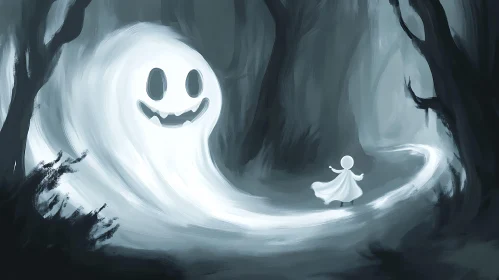 Child and Ghost in Dark Forest