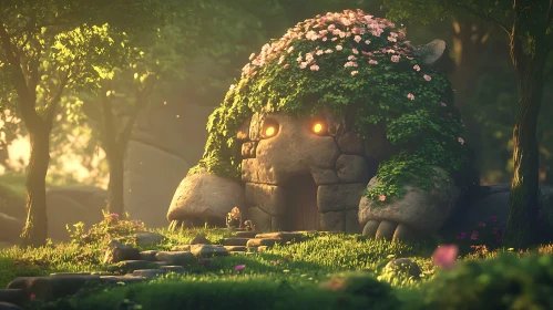 Floral Stone Dwelling in the Woods