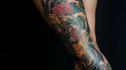 Intricate Flower Tattoo on Leg