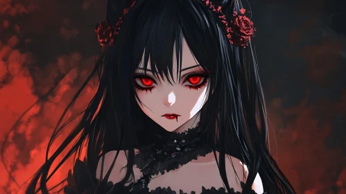 Gothic Anime Portrait with Fiery Background