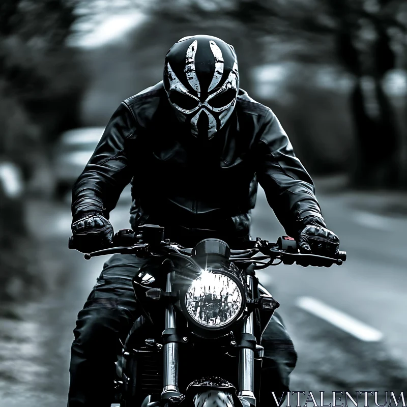 Biker in Leather Gear with Unique Helmet