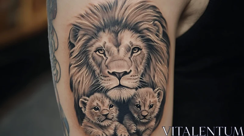 Lion and Lion Cubs Realistic Tattoo