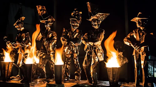 Metal Sculptures with Fire Torches