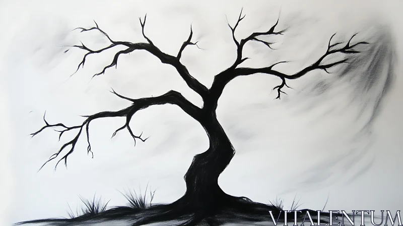 Solitary Tree Silhouette Against Soft Sky