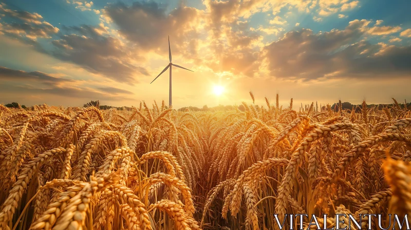 AI ART Sunset Over Wheat Field with Turbine