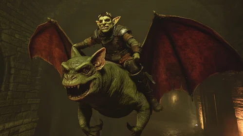 Fantasy Goblin Riding Dragon