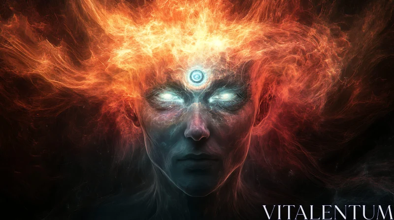 Mystic Face with Fiery Aura