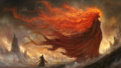 Ethereal Woman of Fire and Stars
