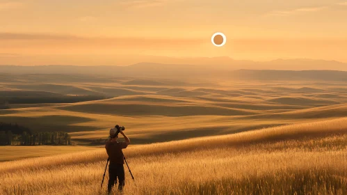 Photographer in Rolling Hills at Sunset