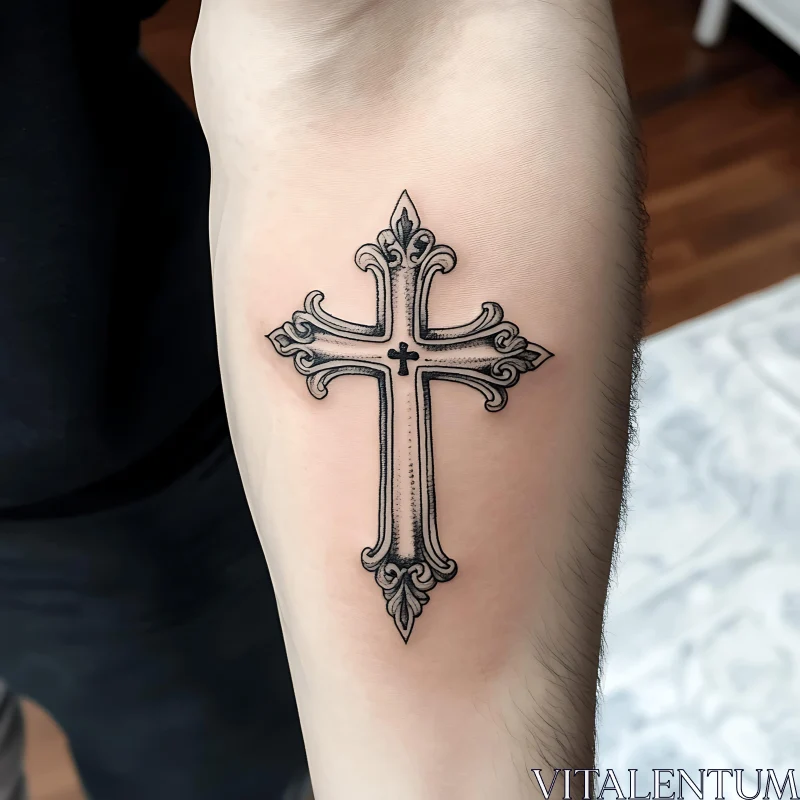 Intricate Cross Tattoo Design on Arm