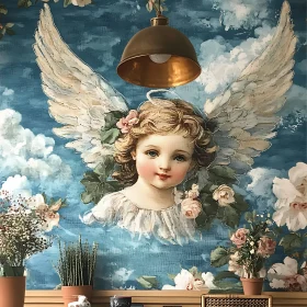 Serene Angel in Sky of Flowers