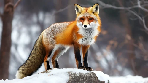 Red Fox on Snowy Rock