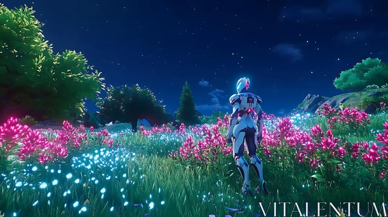 Android Among Glowing Flowers