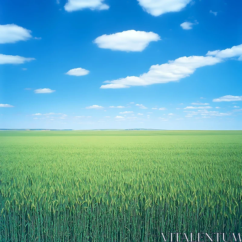 Vast Green Field and Cloudy Sky