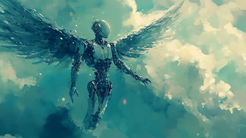 Winged Cyborg in Flight